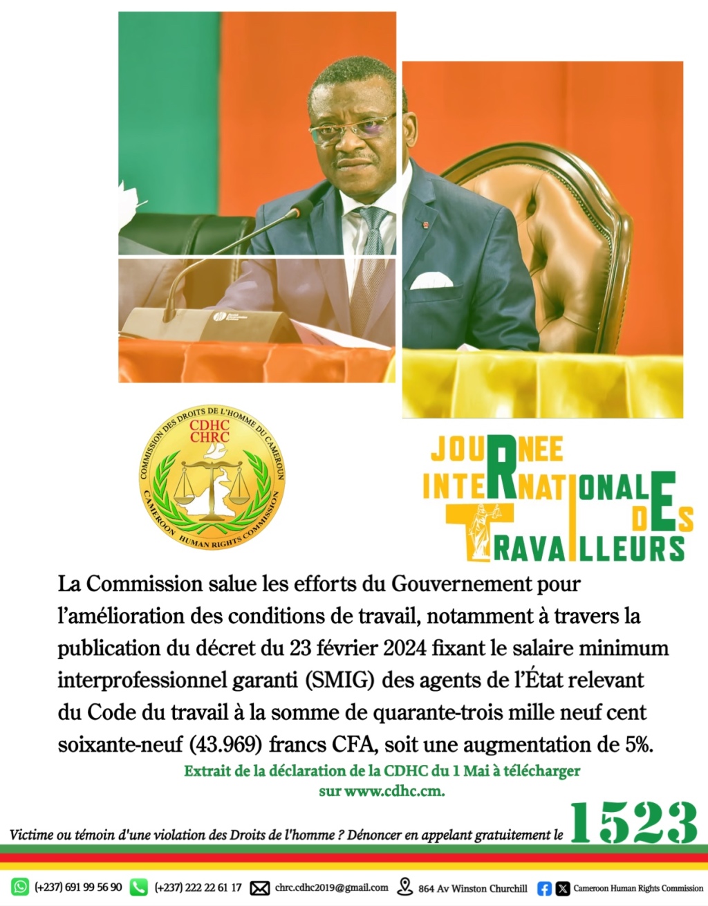 1er Mai 2024 :: Déclaration de la Commission des  Droits de l’Homme du Cameroun à  l’occasion de la 138è édition de la journée internationale du travail